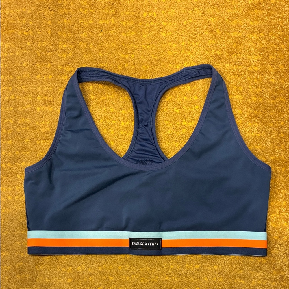 Savage X Fenty Deep Blue Sports Bra with Striped Band. Size:XL